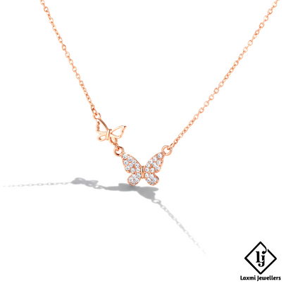 Rose Gold Butterfly Pendant Necklace for Women | Designer Crystal Butterfly Chain