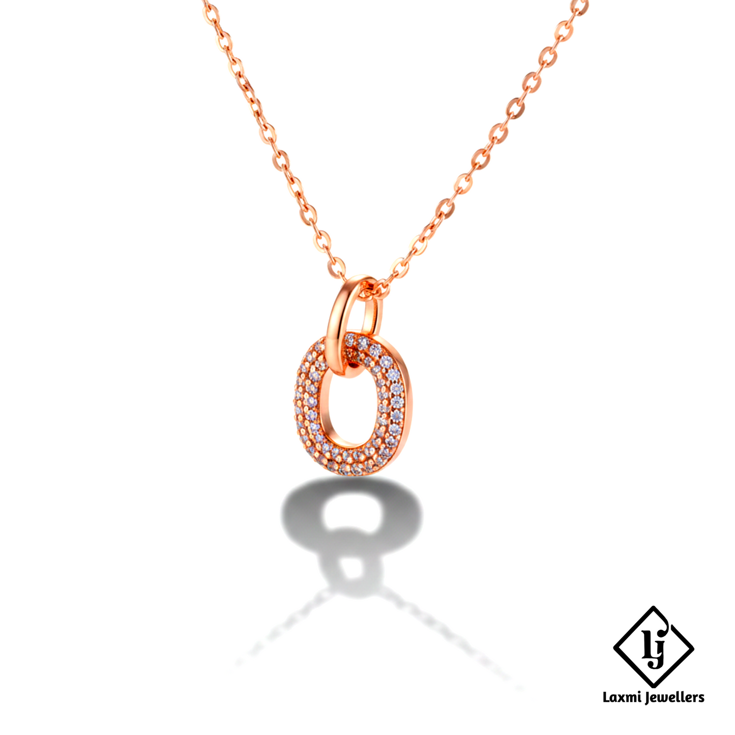 925 Sterling Silver Rose Gold Circular Diamond Pendant Necklace for Women | Crystal Studded Designer Chain
