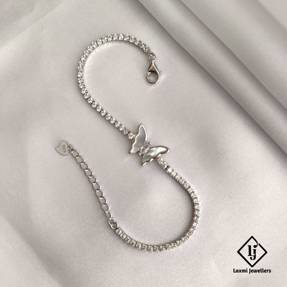 925 Silver Butterfly Charm Bracelet for Women – CZ Studded Elegant Design