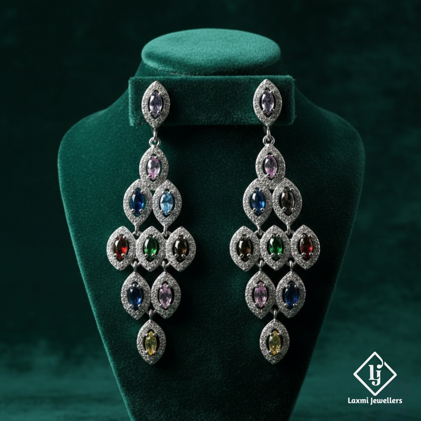 925 Silver Multicolour Stone Dangler Earrings for Women | Designer CZ Party Wear Earrings