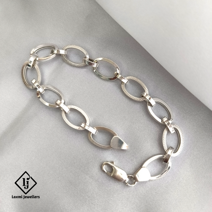 925 Sterling Silver Textured Oval Link Bracelet for Men – Elegant & Durable | Laxmi Jewellers