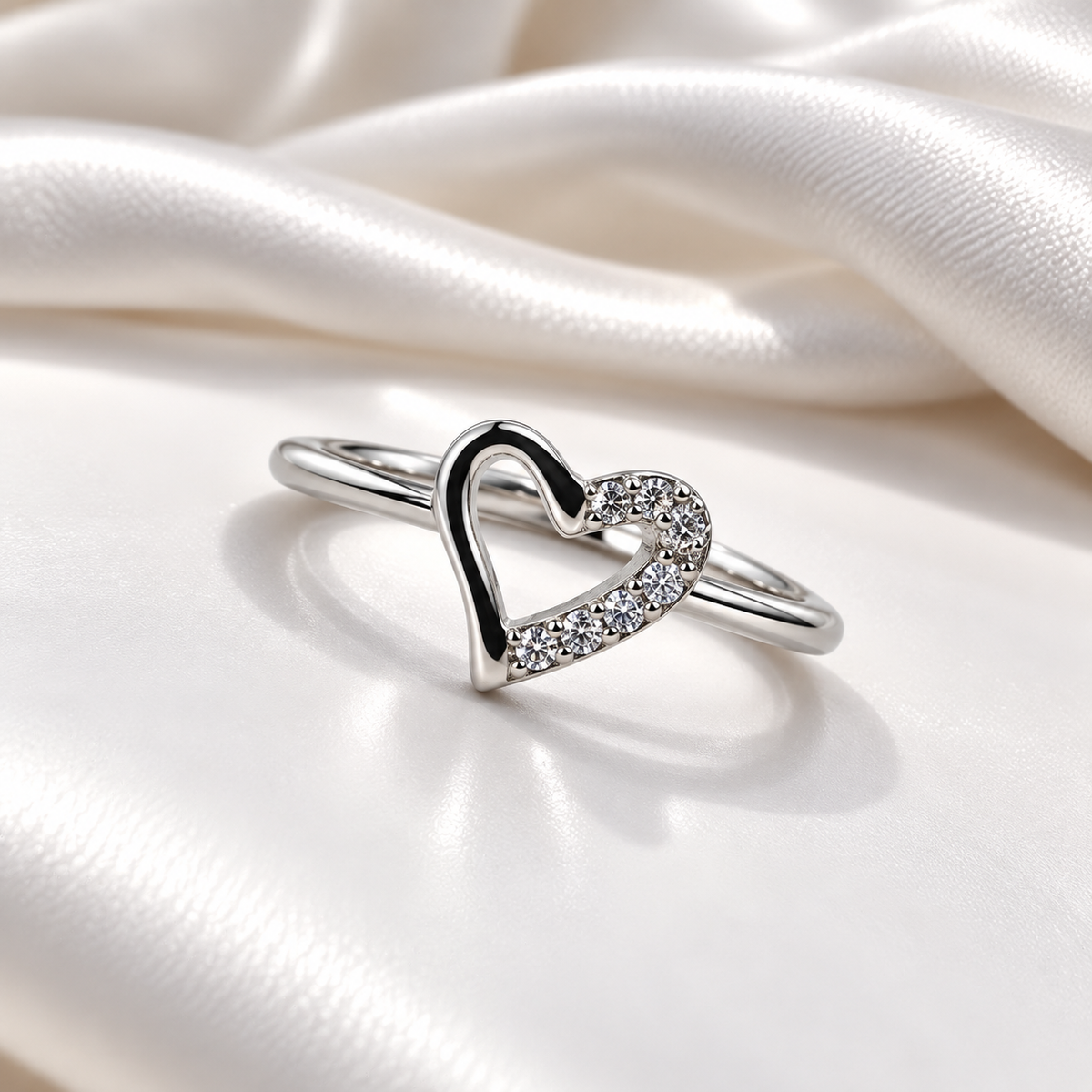 925 Sterling Silver Open Heart Crystal Ladies Ring for Women | Elegant Silver Heart Design Ring – Laxmi Jewellers