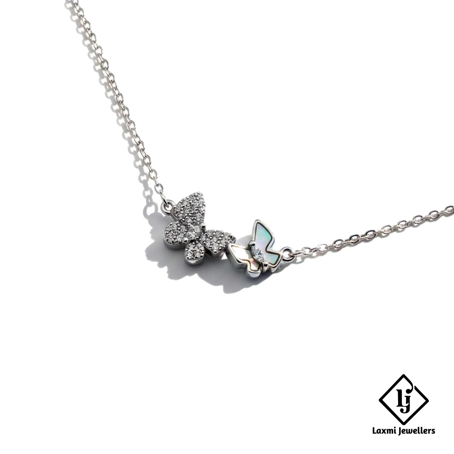 925 Sterling Silver Butterfly Pendant Necklace for Women | Dual Butterfly Crystal Silver Chain