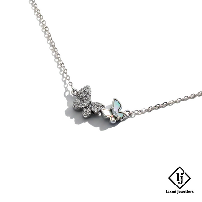 925 Sterling Silver Butterfly Pendant Necklace for Women | Dual Butterfly Crystal Silver Chain