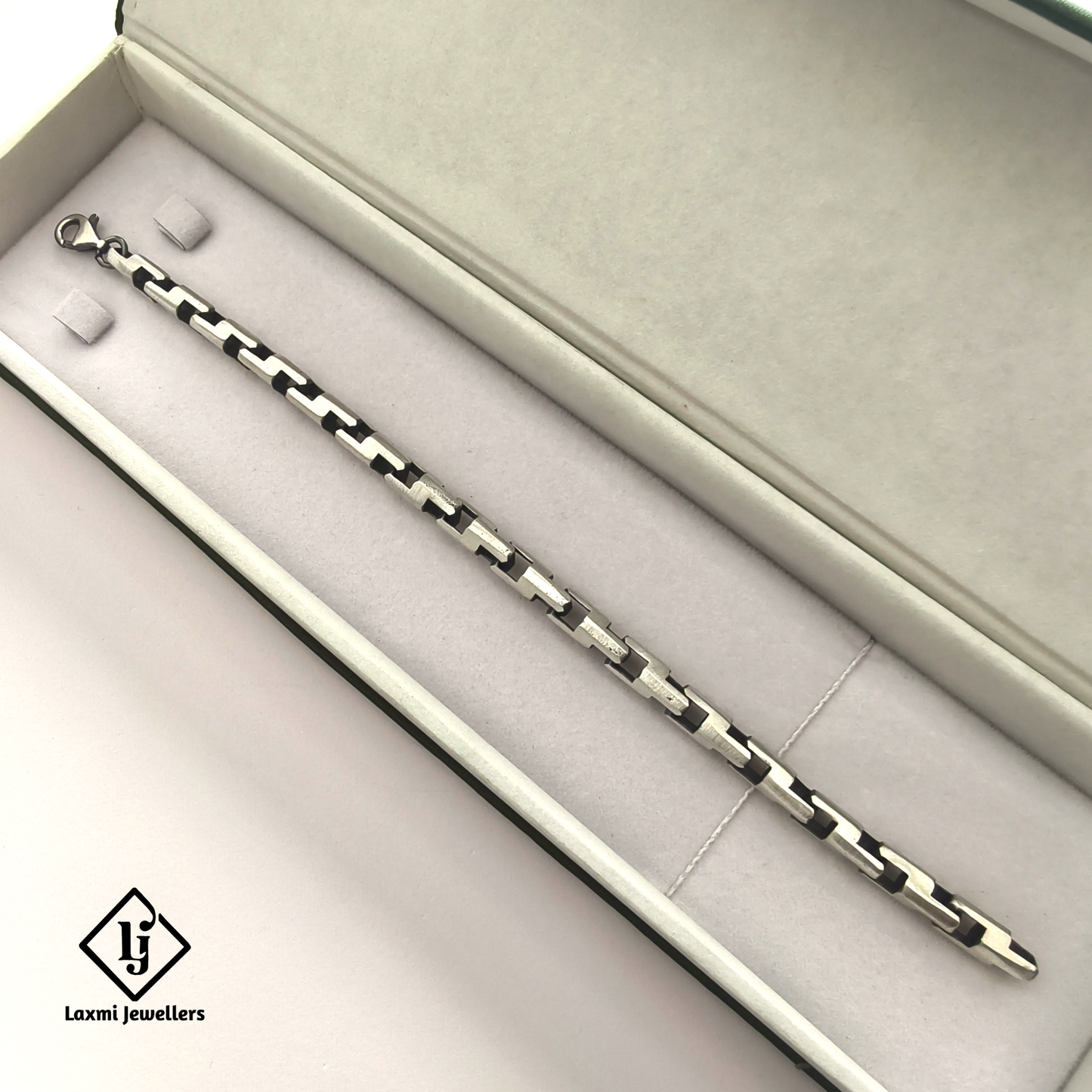 925 Sterling Silver Black Designer Bracelet for Men | Stylish Gents Silver Bracelet