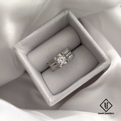 Elegant Silver CZ Solitaire Ring with Baguette Stone Setting for Men & Women