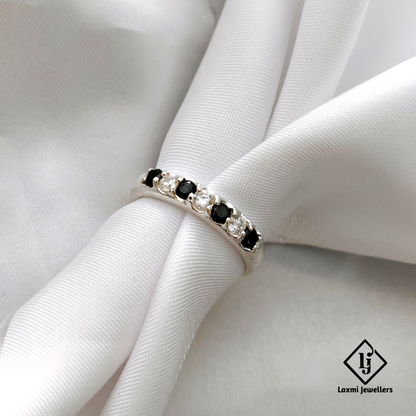 925 Silver Black and White CZ Stone Ring for Women | Elegant Party Wear Band