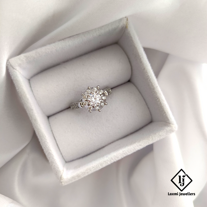 Sparkling Solitaire Flower Design CZ Ring for Women – Elegant Silver Finish