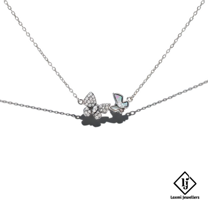 925 Sterling Silver Butterfly Pendant Necklace for Women | Dual Butterfly Crystal Silver Chain