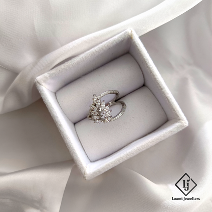 925 Sterling Silver Leaf Design CZ Ring for Women – Elegant Party Wear