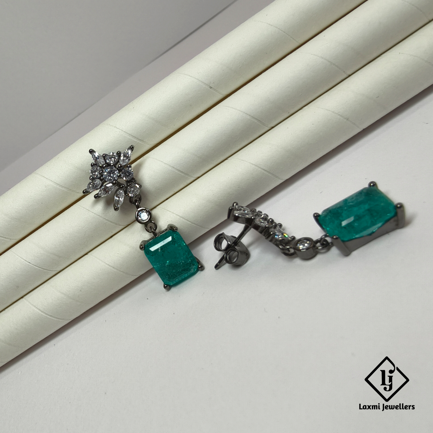 925 Sterling Silver Green Emerald CZ Drop Earrings for Women | Diamond Look Party Wear Earrings