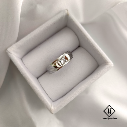 Men's Silver Solitaire Ring with CZ Stone | Classic 925 Sterling Band