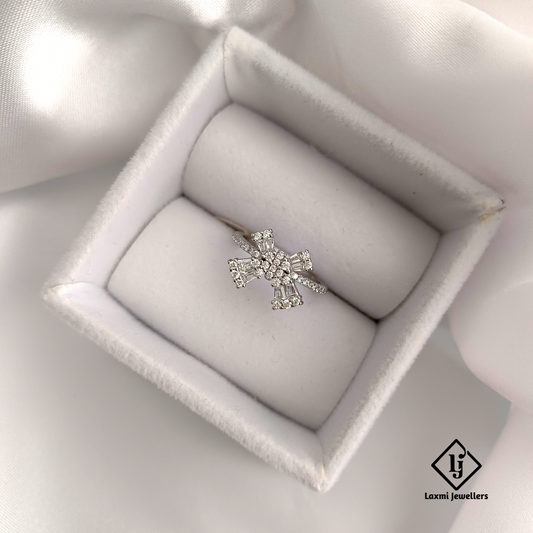 925 Sterling Silver Cross Design American Diamond Ring for Women