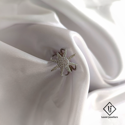 Starburst Diamond Ring in White Gold – Designer Statement Jewelry by Laxmi Jewellers