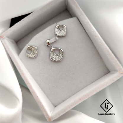 925 Sterling Silver Modern Circle Pendant Set for Women – CZ Stone Jewelry