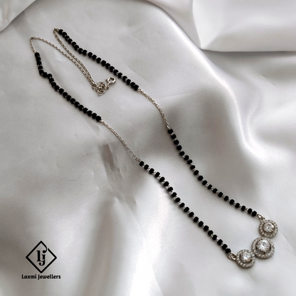 Triple Round Diamond Pendant Silver Mangalsutra – 925 Sterling Silver, Modern Bridal Jewelry