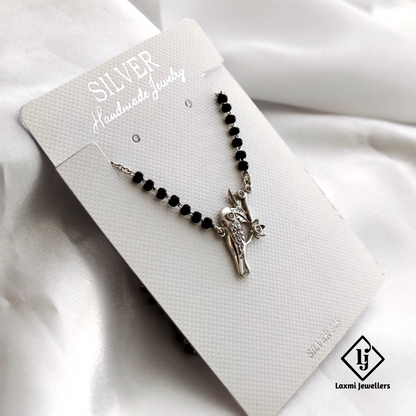 925 Silver Black Beaded Mangalsutra with Bird Pendant – Elegant and Stylish Necklace for Women