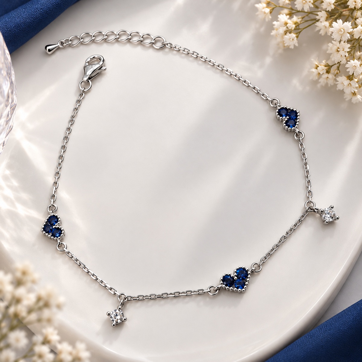925 Sterling Silver Blue Heart Bracelet for Women | Elegant Ladies Bracelet – Laxmi Jewellers