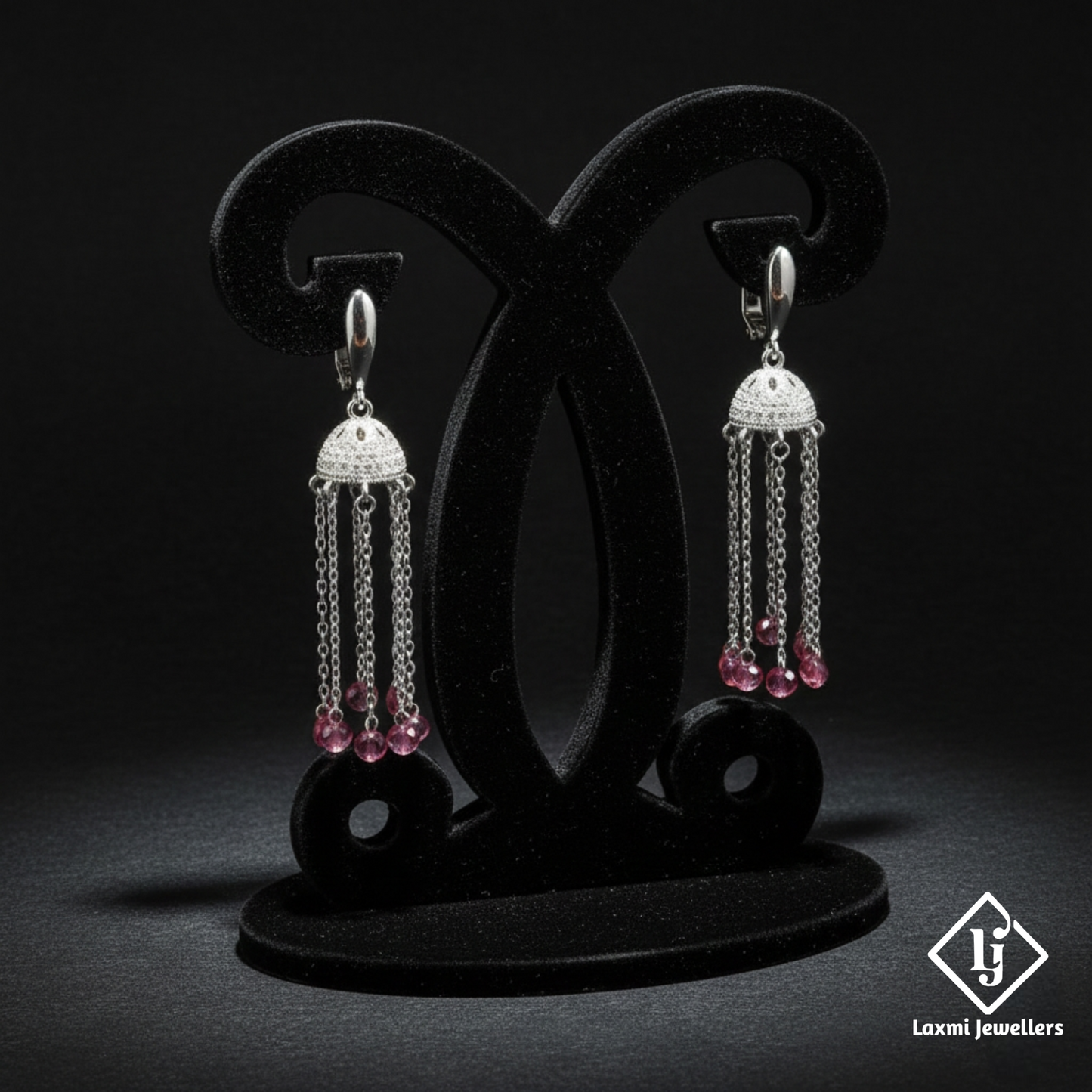925 Sterling Silver Pink Bead Chain Jhumka Bali Style Earrings for Women | Designer Party Wear Drop Earrings