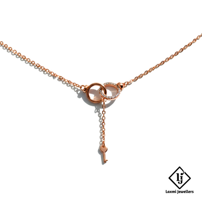 925 Sterling Silver Rose Gold Double Ring Key Pendant Necklace for Women | Designer Love Lock Chain