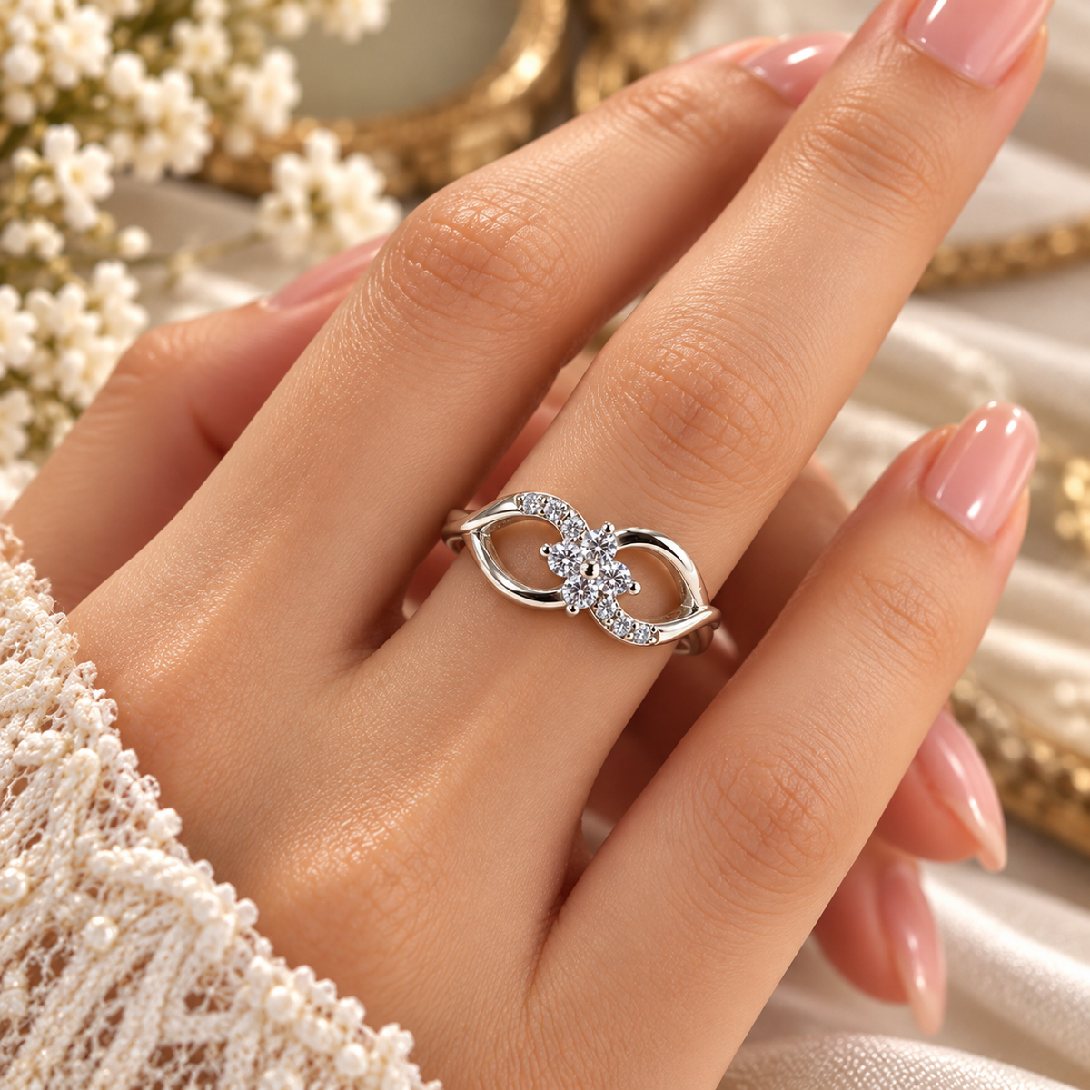 Floral Sparkling Silver Ladies Ring for Women | Elegant CZ Stone Ring – Laxmi Jewellers