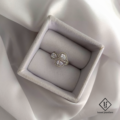 925 Sterling Silver Double Teardrop CZ Ring for Women – Stylish Adjustable Cocktail Ring | Laxmi Jewellers
