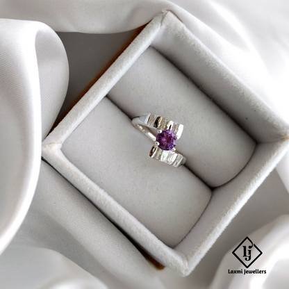 Sterling Silver Amethyst Solitaire Ring – Elegant Geometric Design | 925 Silver Ring