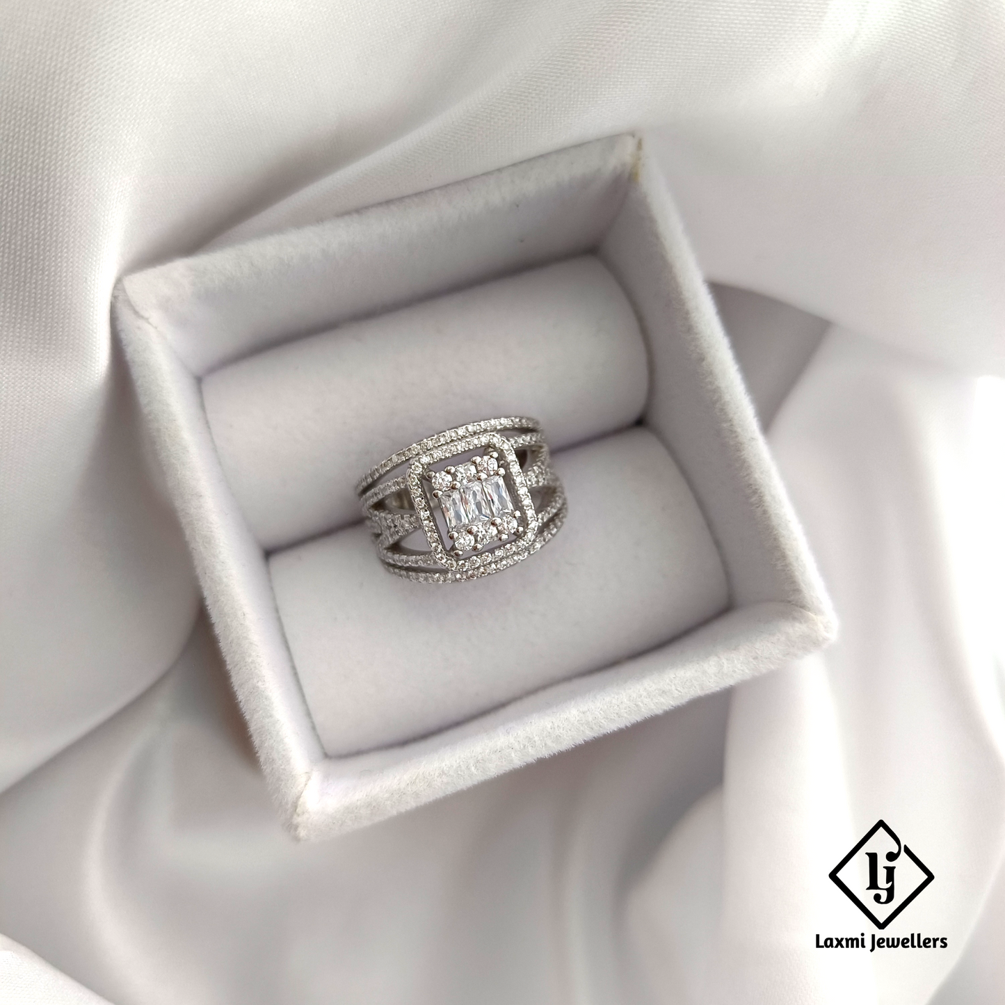 Silver Statement Ring for Women with CZ Stones | Wide Band Designer Ring for Party & Daily Wear