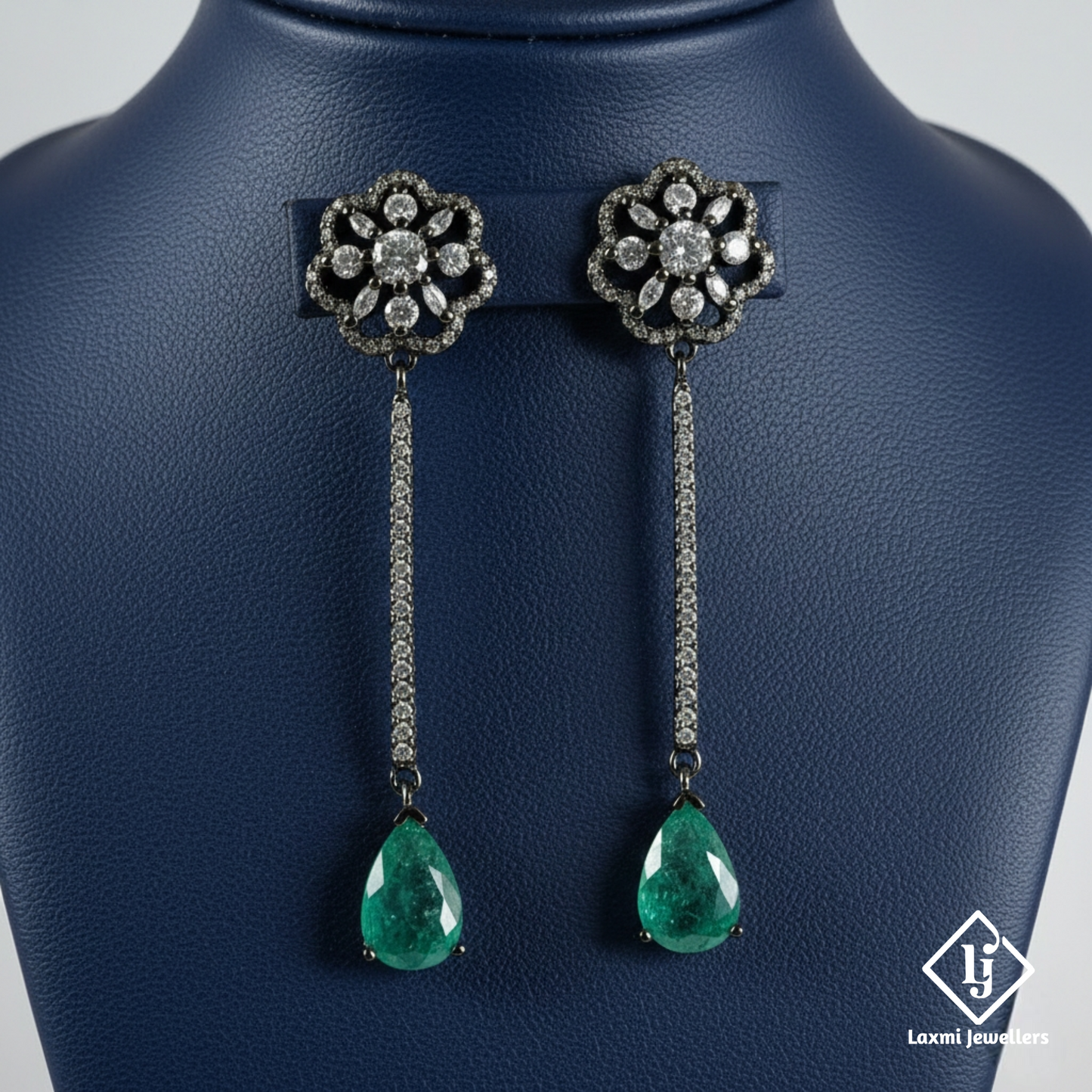 Designer Green Teardrop Long Drop Earrings with CZ Stones | Party & Bridal Wear Earrings for Women