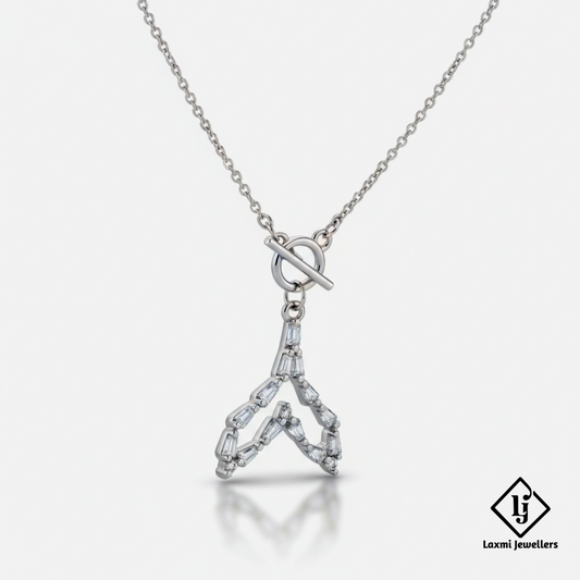 925 Sterling Silver Geometric Diamond Pendant Necklace for Women | CZ Stone Stylish Daily Wear Necklace
