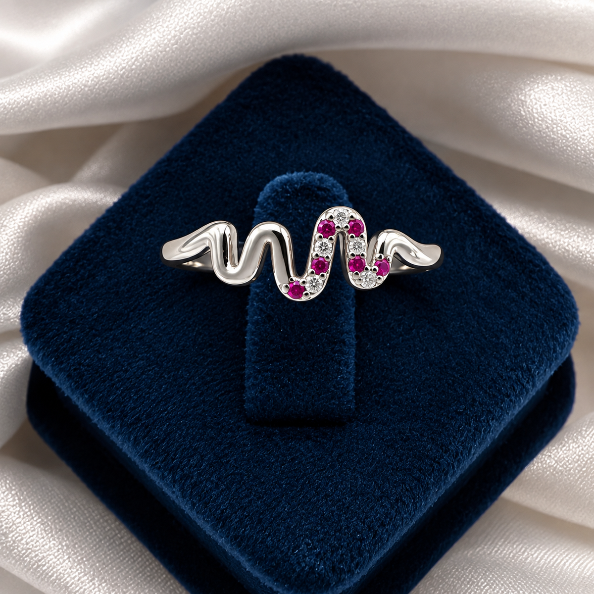 925 Sterling Silver Wave Ring for Women | Pink & White Stone Studded Ladies Ring – Laxmi Jewellers