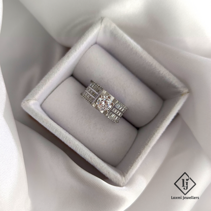 Elegant Silver CZ Solitaire Ring with Baguette Stone Setting for Men & Women