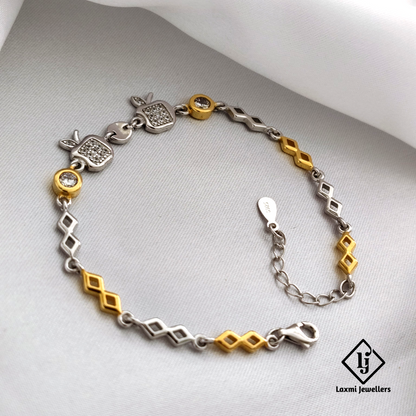 925 Silver Apple Charm Bracelet with CZ Stones & Dual-Tone Finish – Laxmi Jewellers