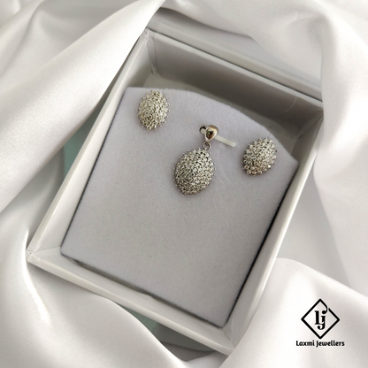 925 Silver Oval CZ Pendant Set for Women – Elegant Daily Wear Jewelry by Laxmi Jewellers