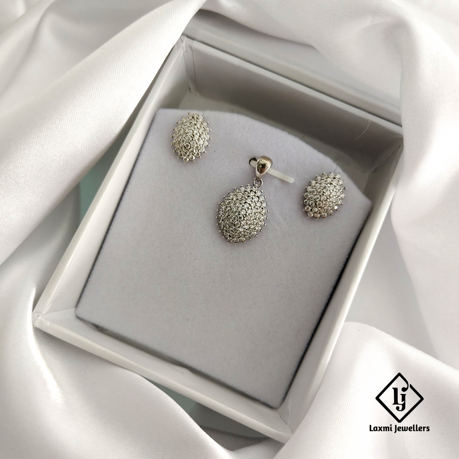 925 Silver Oval CZ Pendant Set for Women – Elegant Daily Wear Jewelry by Laxmi Jewellers
