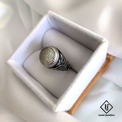 925 Sterling Silver Oval CZ Stone Ring for Men – Antique Oxidized Designer Band