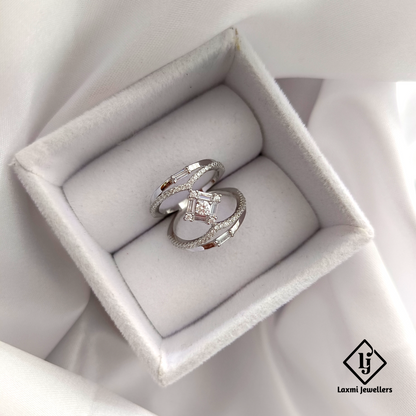 Elegant Dual Band CZ Silver Ring for Women – Modern Geometric Designs