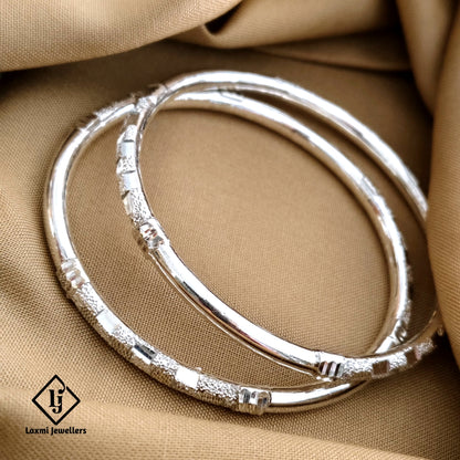 Classic Silver Kada Bangles – Elegant Textured Design, Pure 925 Sterling Silver – Traditional Indian Jewelry