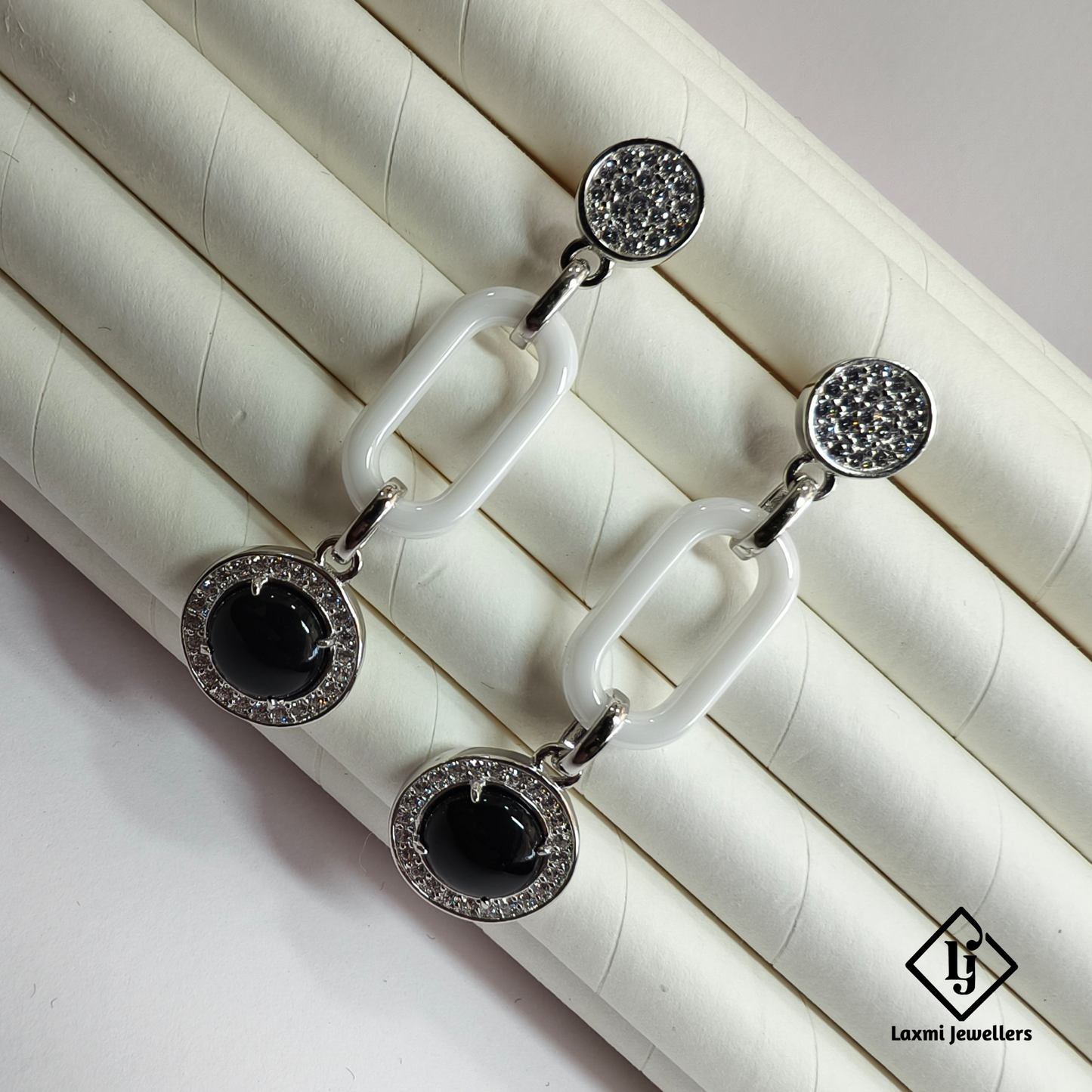 925 Silver Black Stone Designer Drop Earrings for Women | CZ Studded Party Wear Earrings
