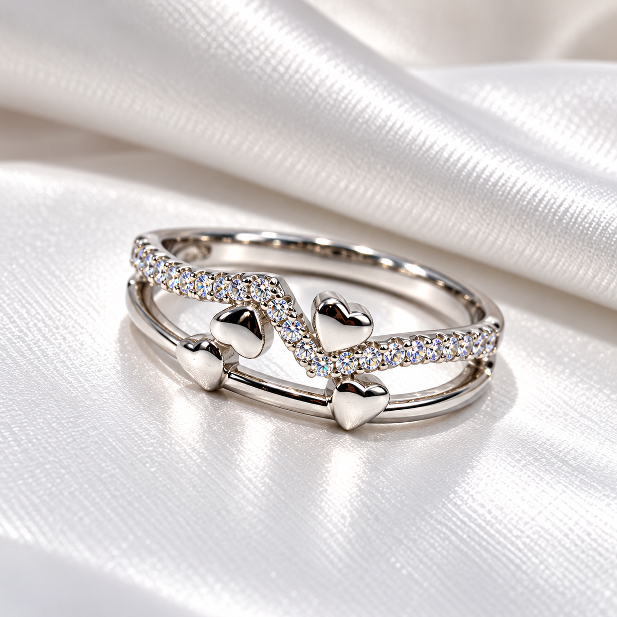 925 Sterling Silver Heart Ring for Women | Elegant Double Band Heart Ring – Laxmi Jewellers
