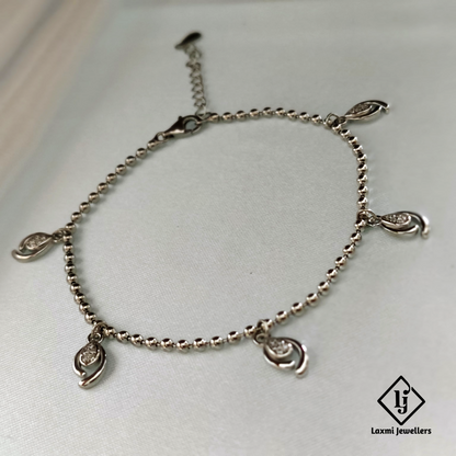 Elegant Silver Beaded Bracelet with Leaf Charms – Laxmi Jewellers