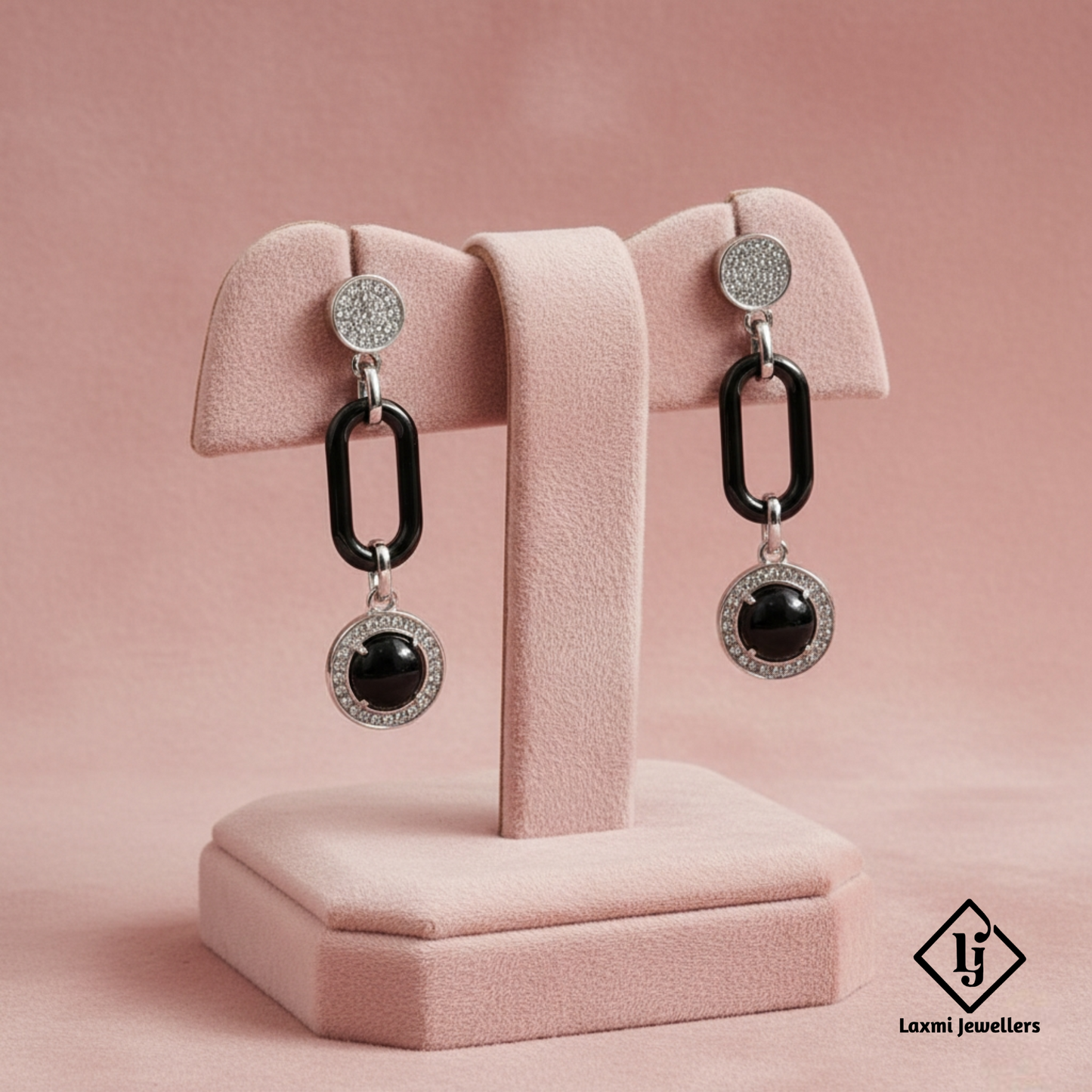 925 Silver Black Stone Designer Drop Earrings for Women | CZ Studded Party Wear Earrings