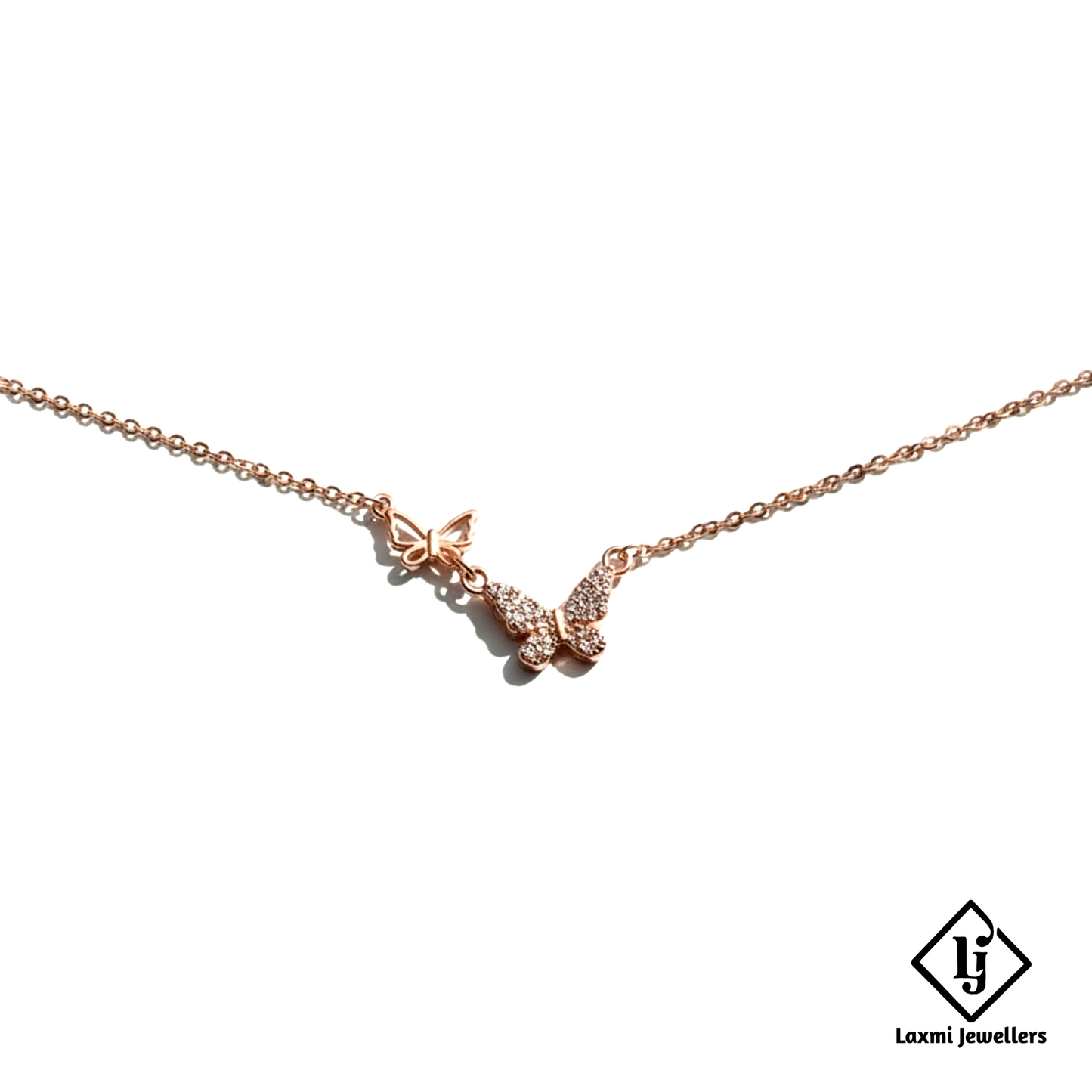 Rose Gold Butterfly Pendant Necklace for Women | Designer Crystal Butterfly Chain