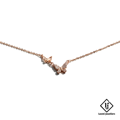 Rose Gold Butterfly Pendant Necklace for Women | Designer Crystal Butterfly Chain