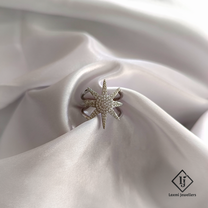 Starburst Diamond Ring in White Gold – Designer Statement Jewelry by Laxmi Jewellers