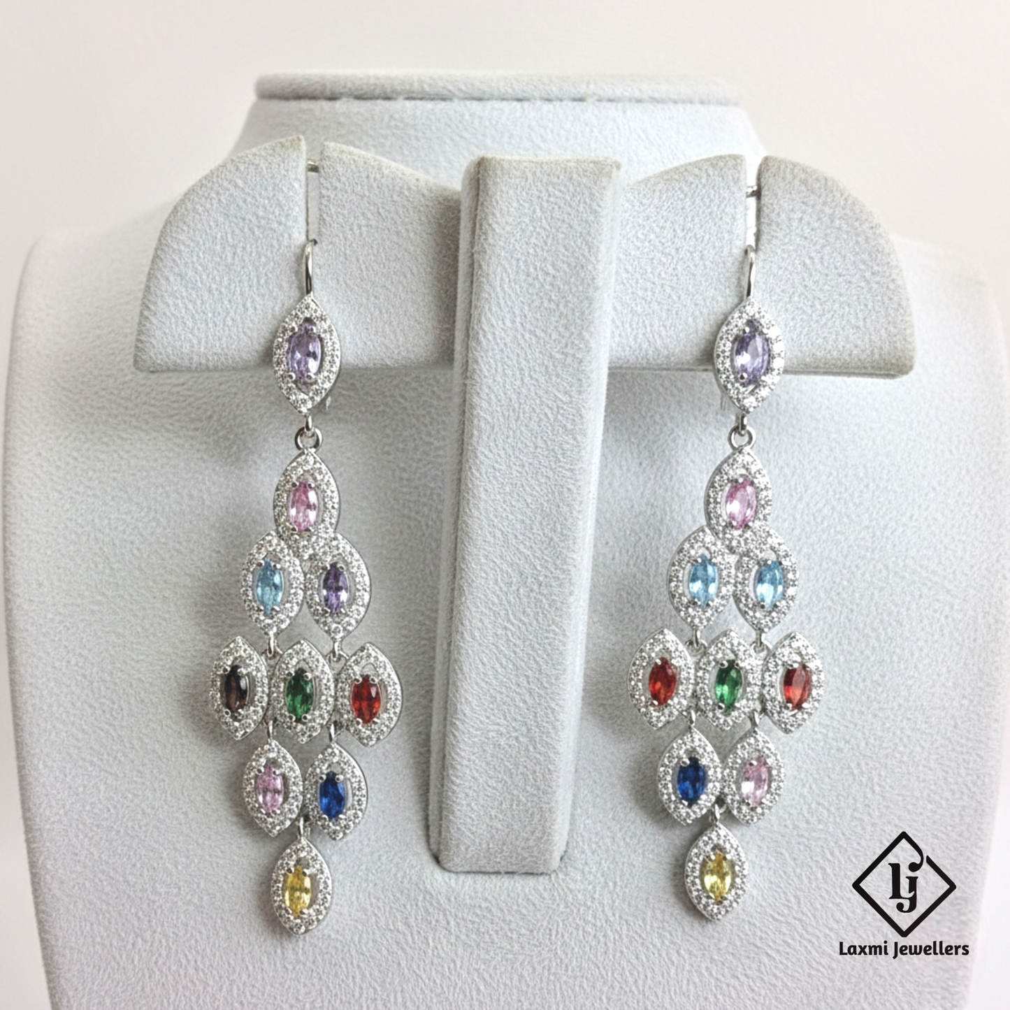 925 Silver Multicolour Stone Dangler Earrings for Women | Designer CZ Party Wear Earrings