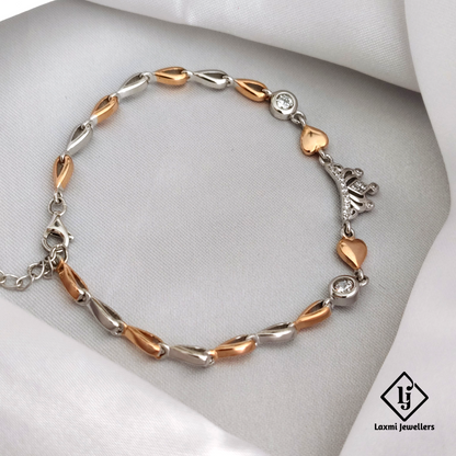 925 Sterling Silver Crown Bracelet with Rose Gold & CZ Hearts | Laxmi Jewellers
