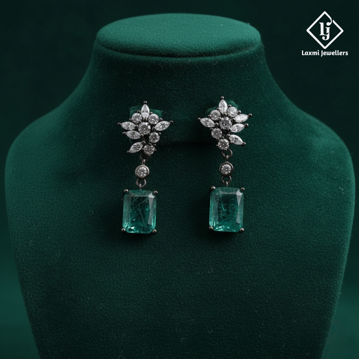 925 Sterling Silver Green Emerald CZ Drop Earrings for Women | Diamond Look Party Wear Earrings
