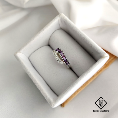 925 Sterling Silver Amethyst and CZ Stone Ring – Elegant Birthstone Jewelry