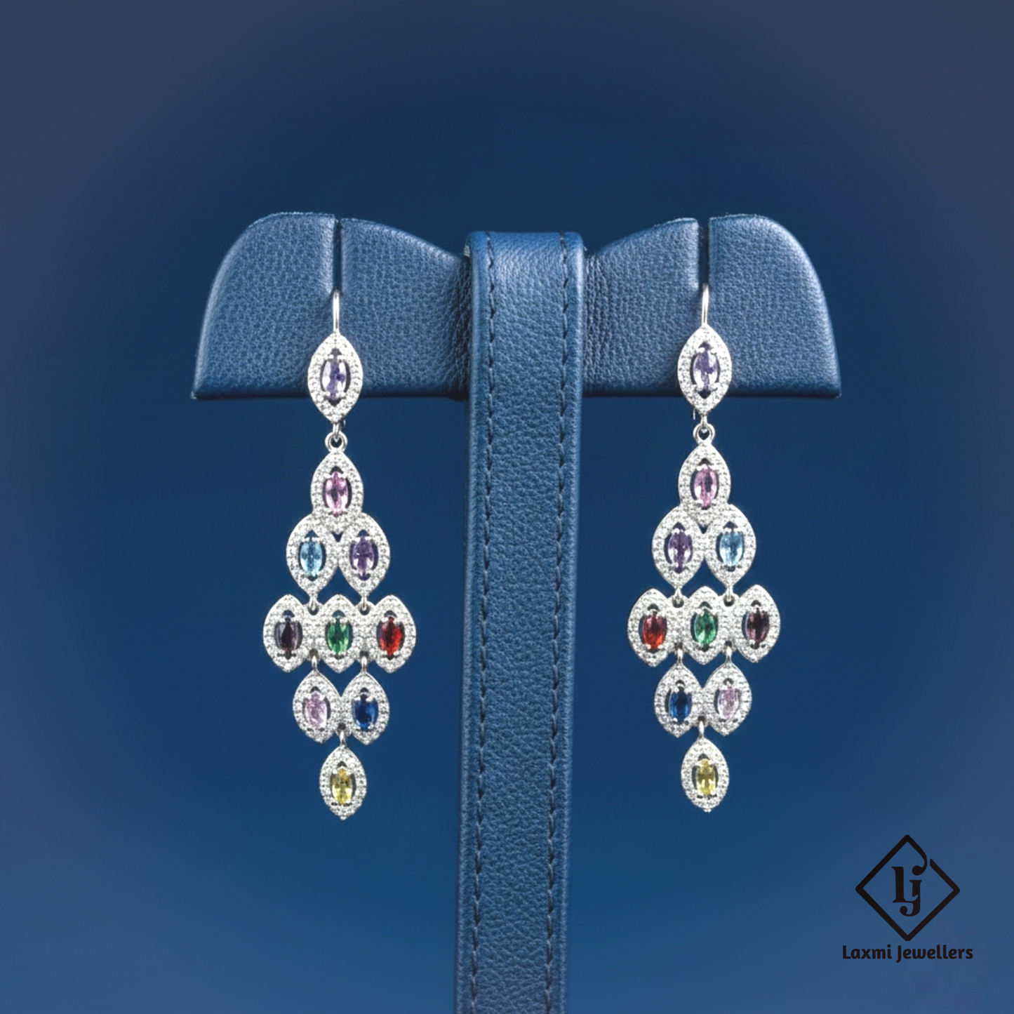 925 Silver Multicolour Stone Dangler Earrings for Women | Designer CZ Party Wear Earrings